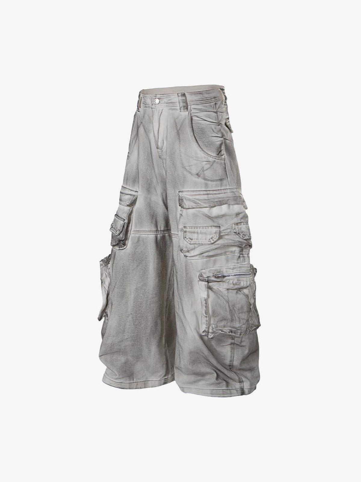 Jeans cargo de pierna ancha – Gris lavado, lateral en plano | XoKool