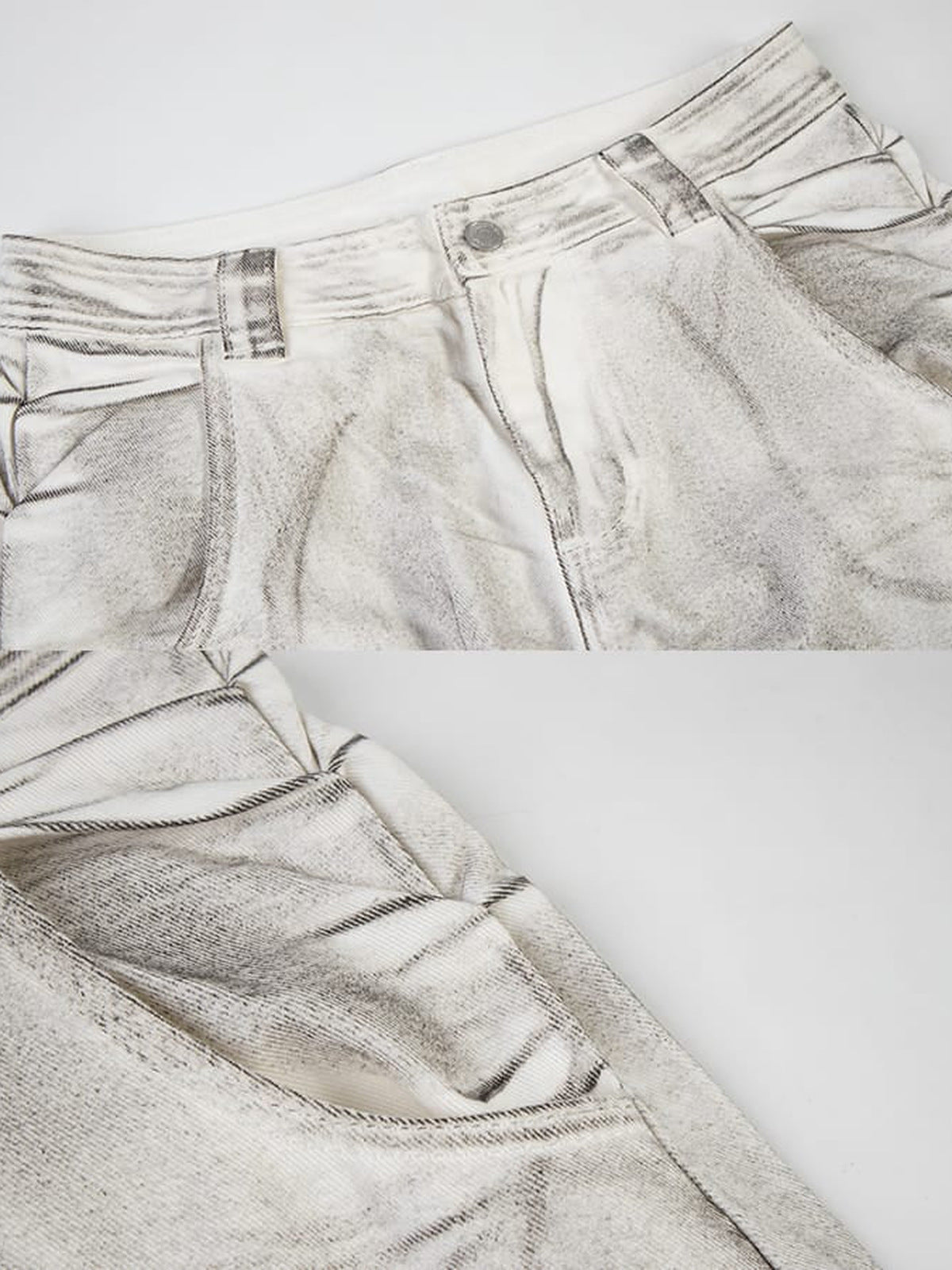Jeans cargo de pierna ancha – Gris lavado, detalle de cintura | XoKool