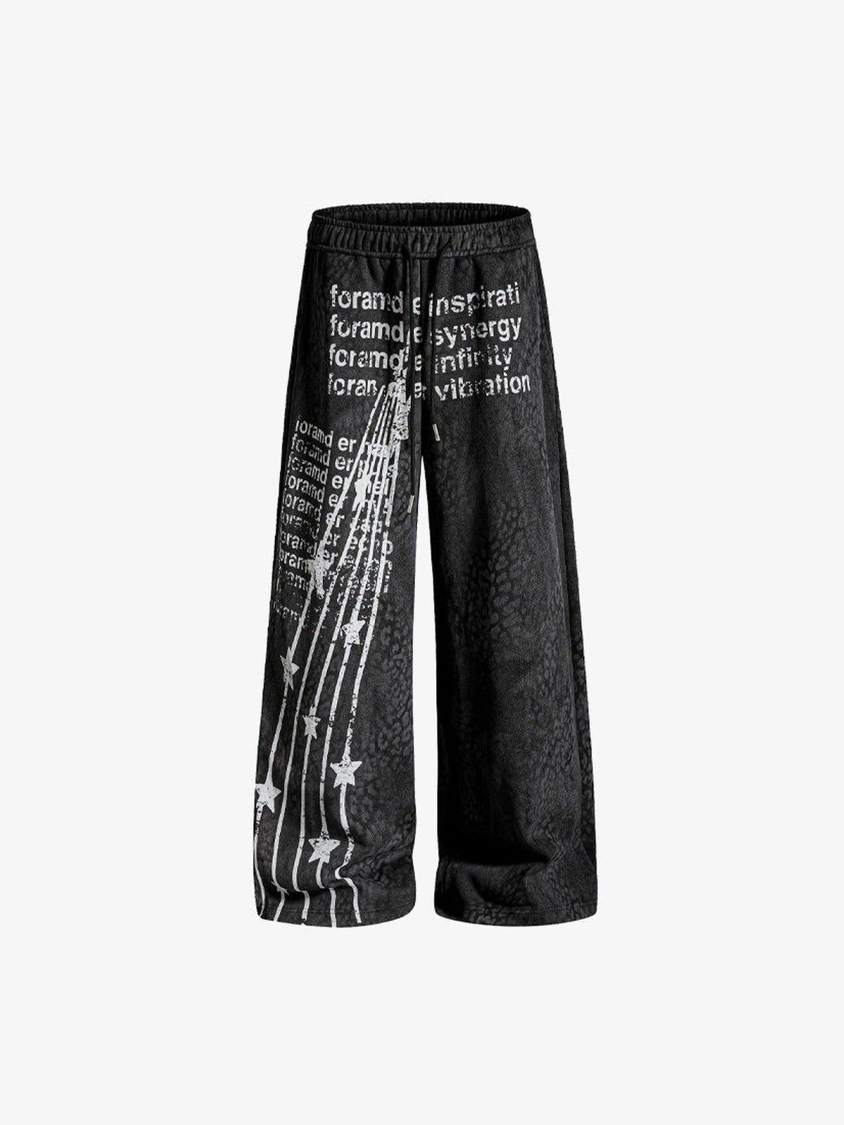 Washed Wide Leg Jogginghose mit Sternprint – Schwarz, Vorderseite flach | XoKool