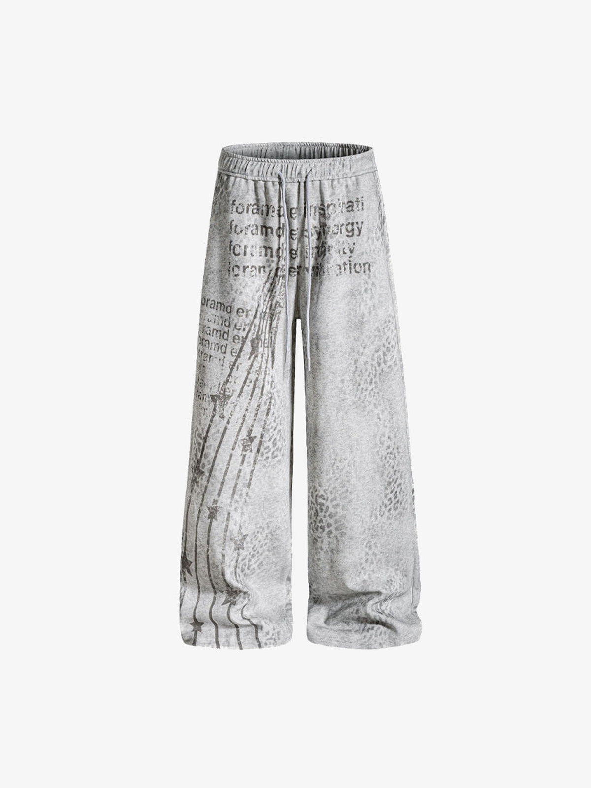 Washed Wide Leg Sweatpants with Star Print – Light Grey, front flat | XoKool