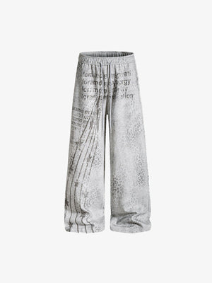 Washed Wide Leg Sweatpants with Star Print – Light Grey, front flat | XoKool