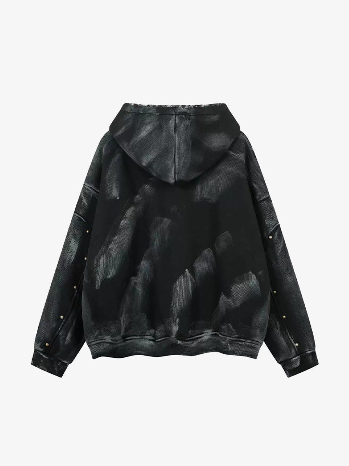 Washed Zip Hoodie mit Kunstfell-Kapuze – Schwarz, Rückansicht | XoKool