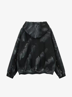 Washed Zip Hoodie mit Kunstfell-Kapuze – Schwarz, Rückansicht | XoKool