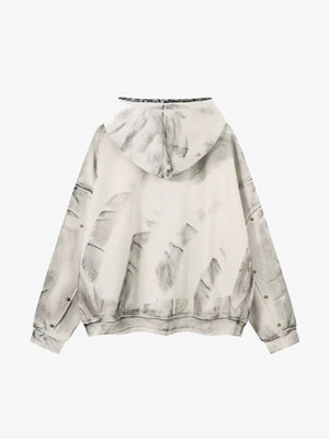 Washed Zip Hoodie mit Kunstfell-Kapuze – Creme, Rückansicht | XoKool