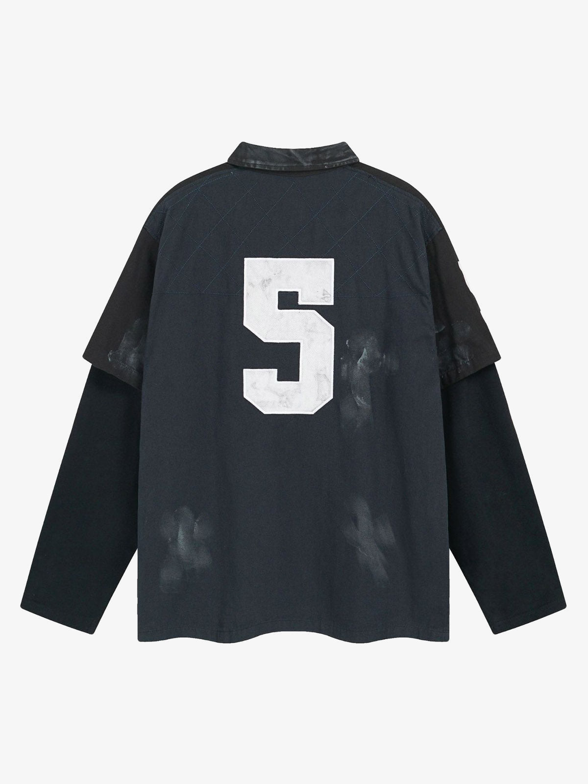 Layered Polo-Shirt mit Nummer 5 und Wappen – Washed Navy, Rückansicht | XoKool