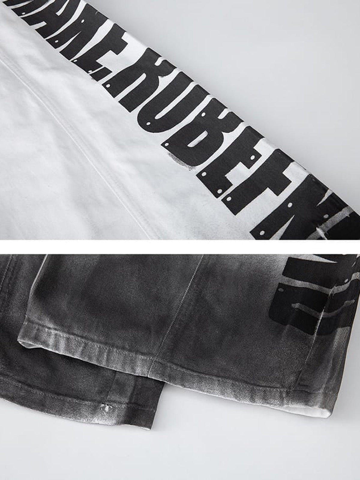 White Ombre Baggy Jeans – Schriftzug an der Seite und Saum im Detail | XoKool