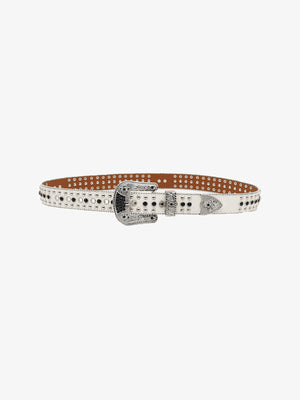 White Rhinestone Studded Belt with Cross Conchos – White belt, full side view | XoKool