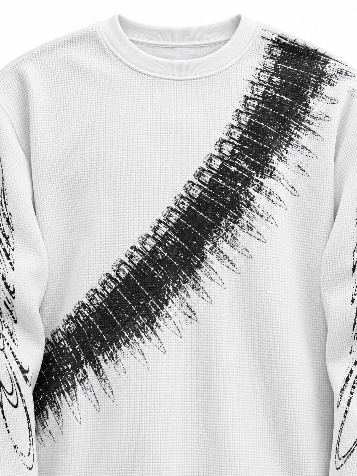 White waffle long sleeve tee – front close-up | XoKool