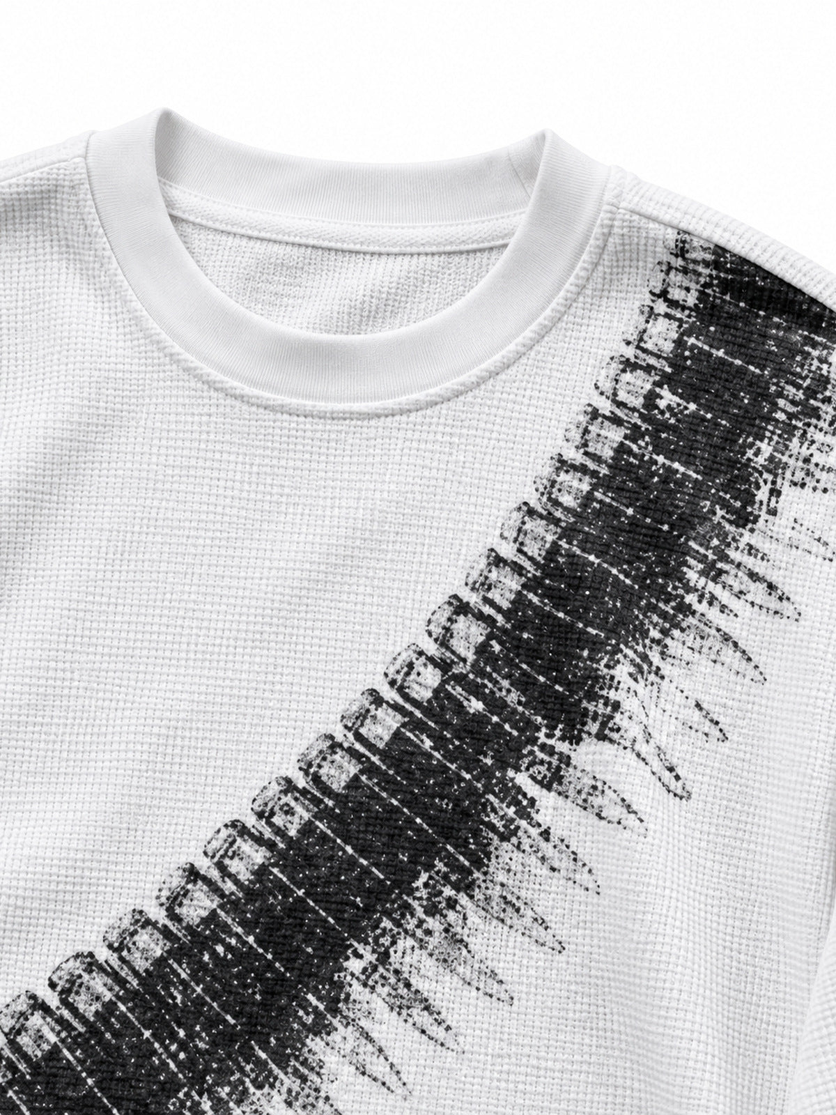 White Thermal Long Sleeve Shirt with Brush Print – neckline and graphic close-up | XoKool
