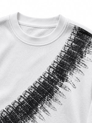 White Thermal Long Sleeve Shirt with Brush Print – neckline and graphic close-up | XoKool