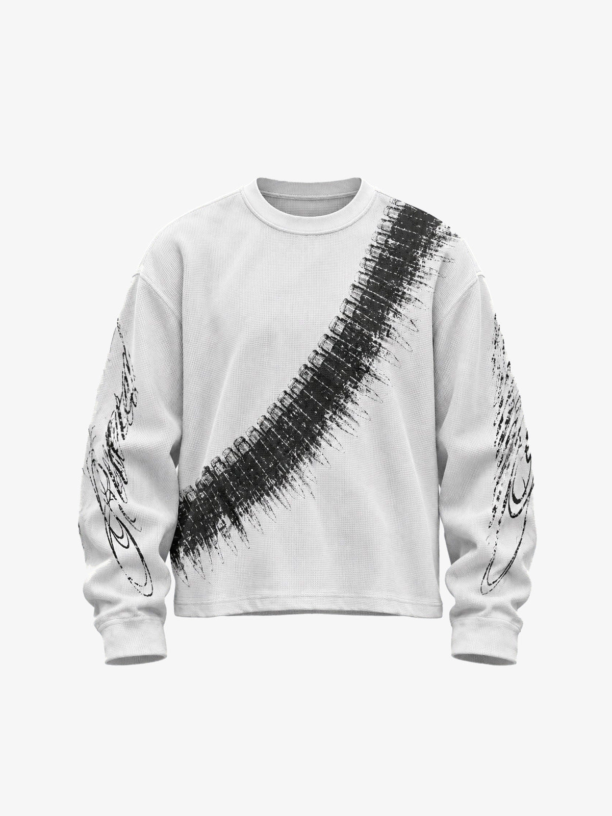 White Thermal Long Sleeve Shirt with Brush Print – White, front view | XoKool