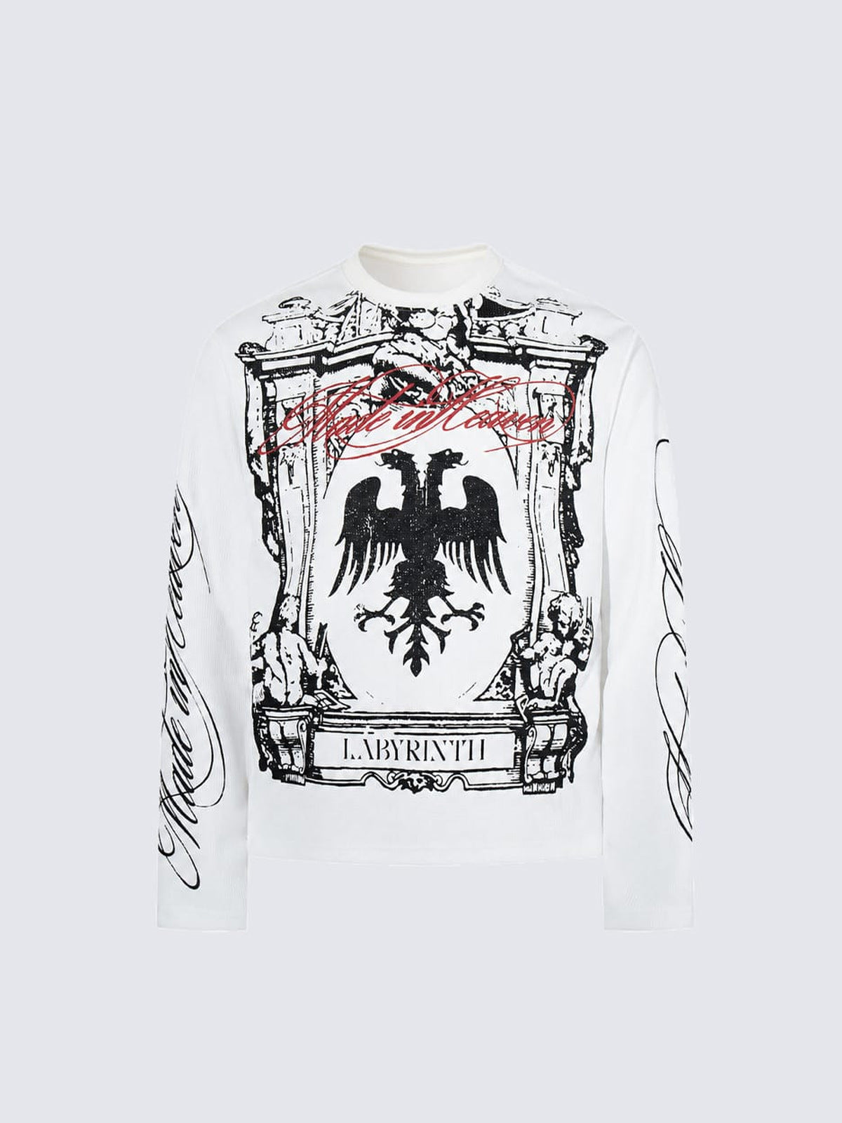 White Waffle Knit Long Sleeve Eagle Graphic Tee – front view | XoKool