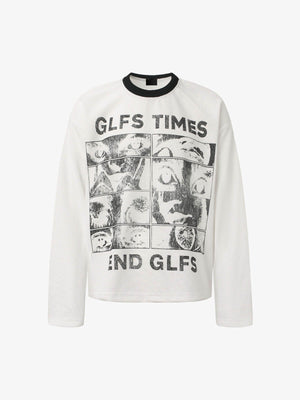 White Waffle Knit Long Sleeve with Photo Grid Print – White, front view | XoKool