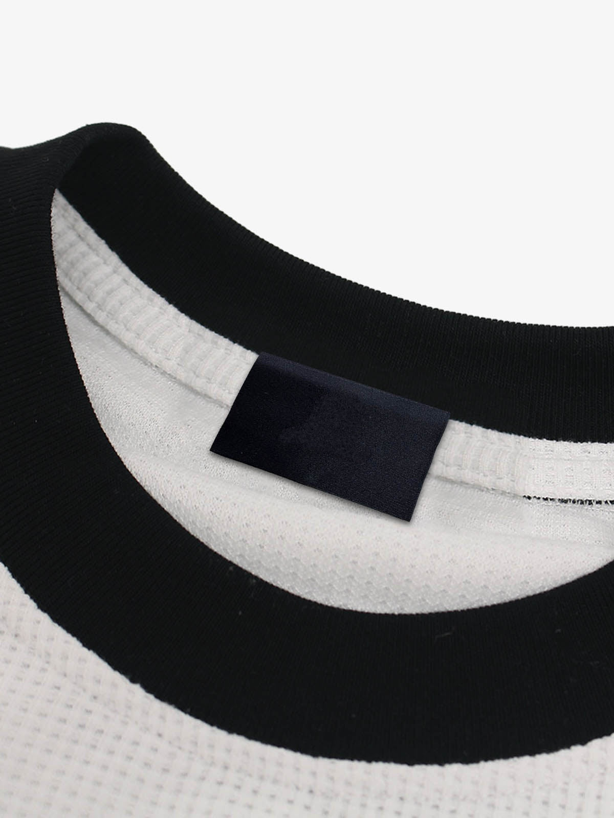 White Waffle Knit Long Sleeve with Photo Grid Print – collar close-up | XoKool