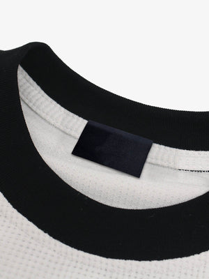 White Waffle Knit Long Sleeve with Photo Grid Print – collar close-up | XoKool