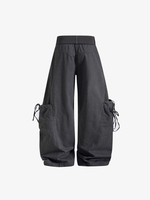 Wide Leg Ballon Cargohose mit Bindetaschen – Grau, Rückansicht | XoKool