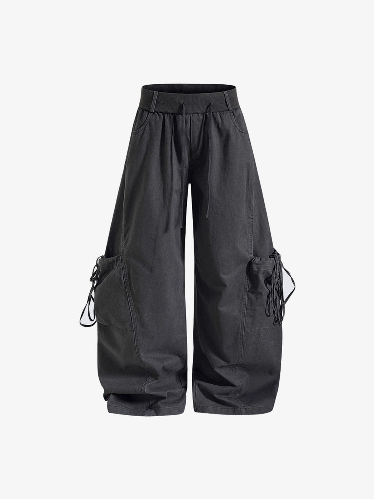 Wide Leg Ballon Cargohose mit Bindetaschen – Grau, Vorderansicht | XoKool