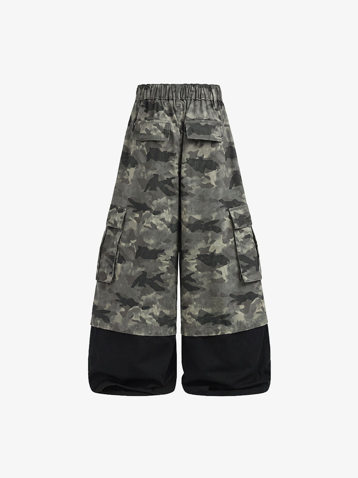 Wide Leg Camo Hose mit schwarzem Saumeinsatz – Rückseite flach | XoKool