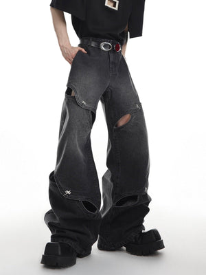 Cut out jeans – Black, on model, front | XoKool