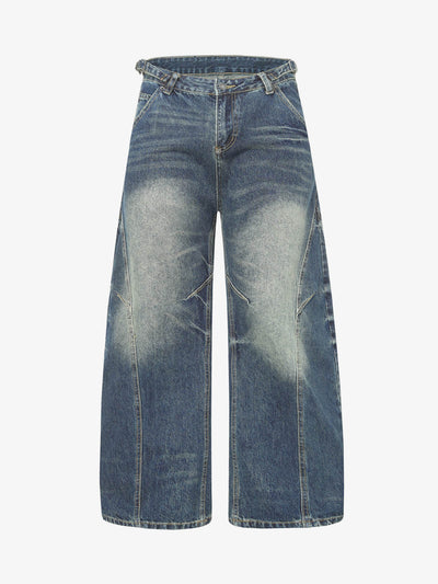 Cuffed Barrel Jeans with Curved Seams