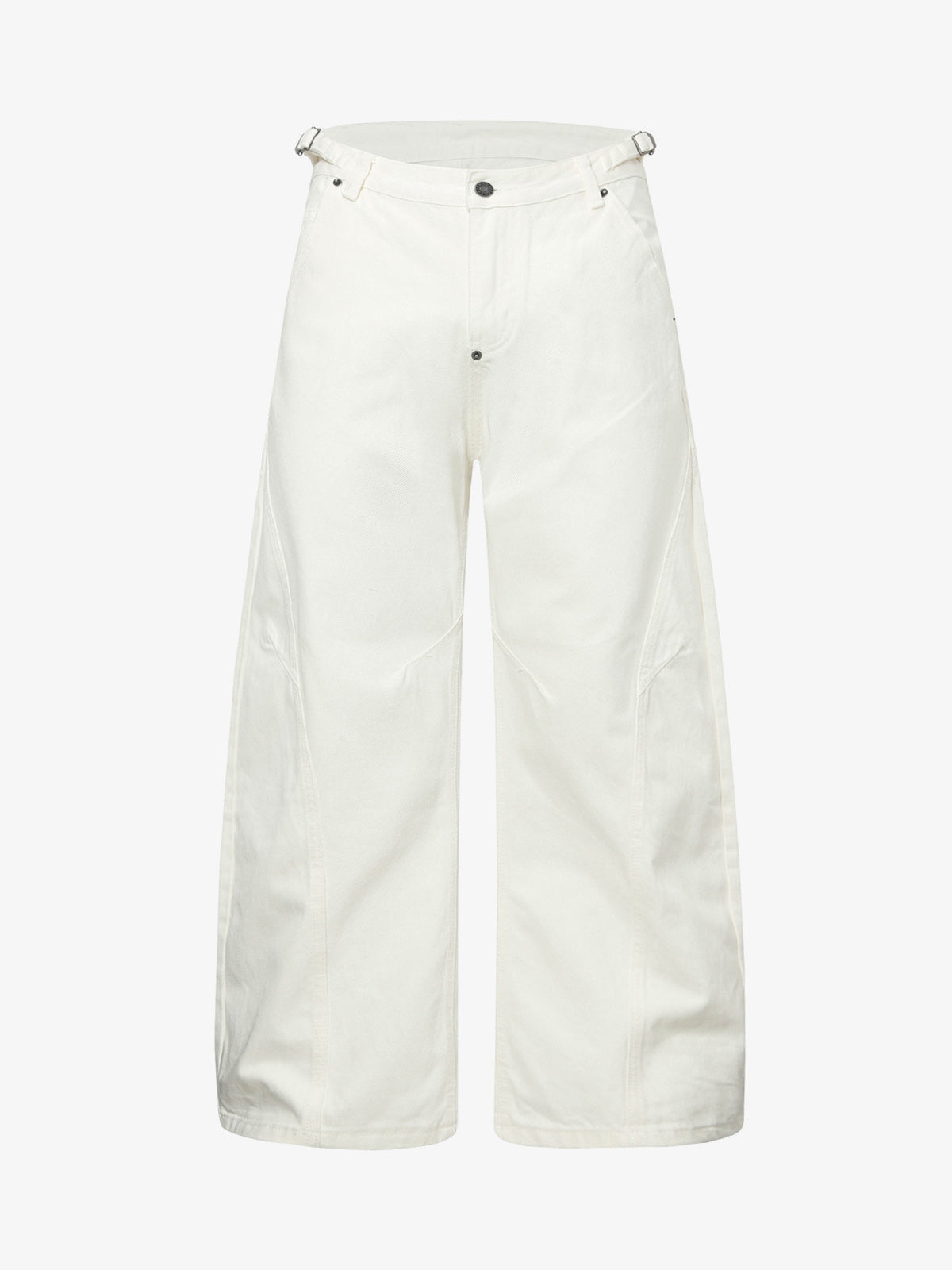 Cuffed Barrel Jeans with Curved Seams – White, front flat | XoKool