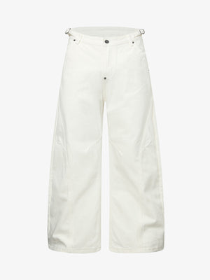 Cuffed Barrel Jeans with Curved Seams – White, front flat | XoKool