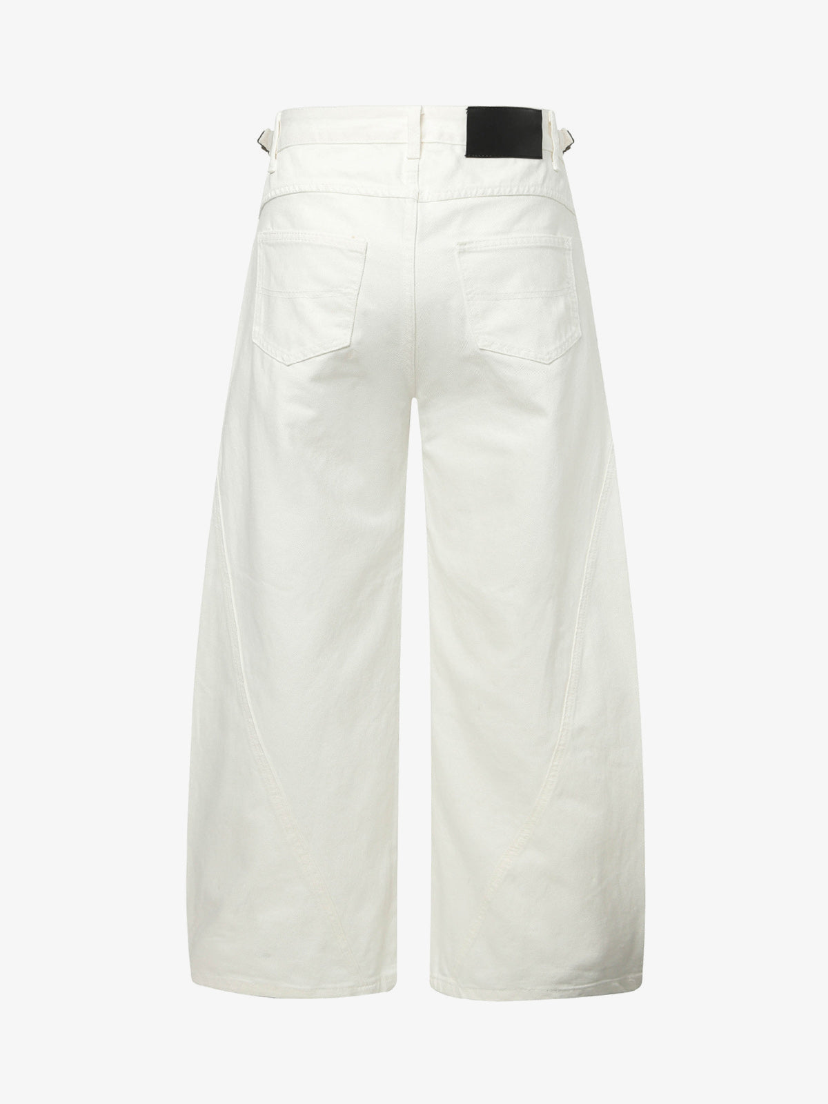 Cuffed Barrel Jeans with Curved Seams – White, back flat | XoKool