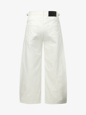 Cuffed Barrel Jeans with Curved Seams – White, back flat | XoKool