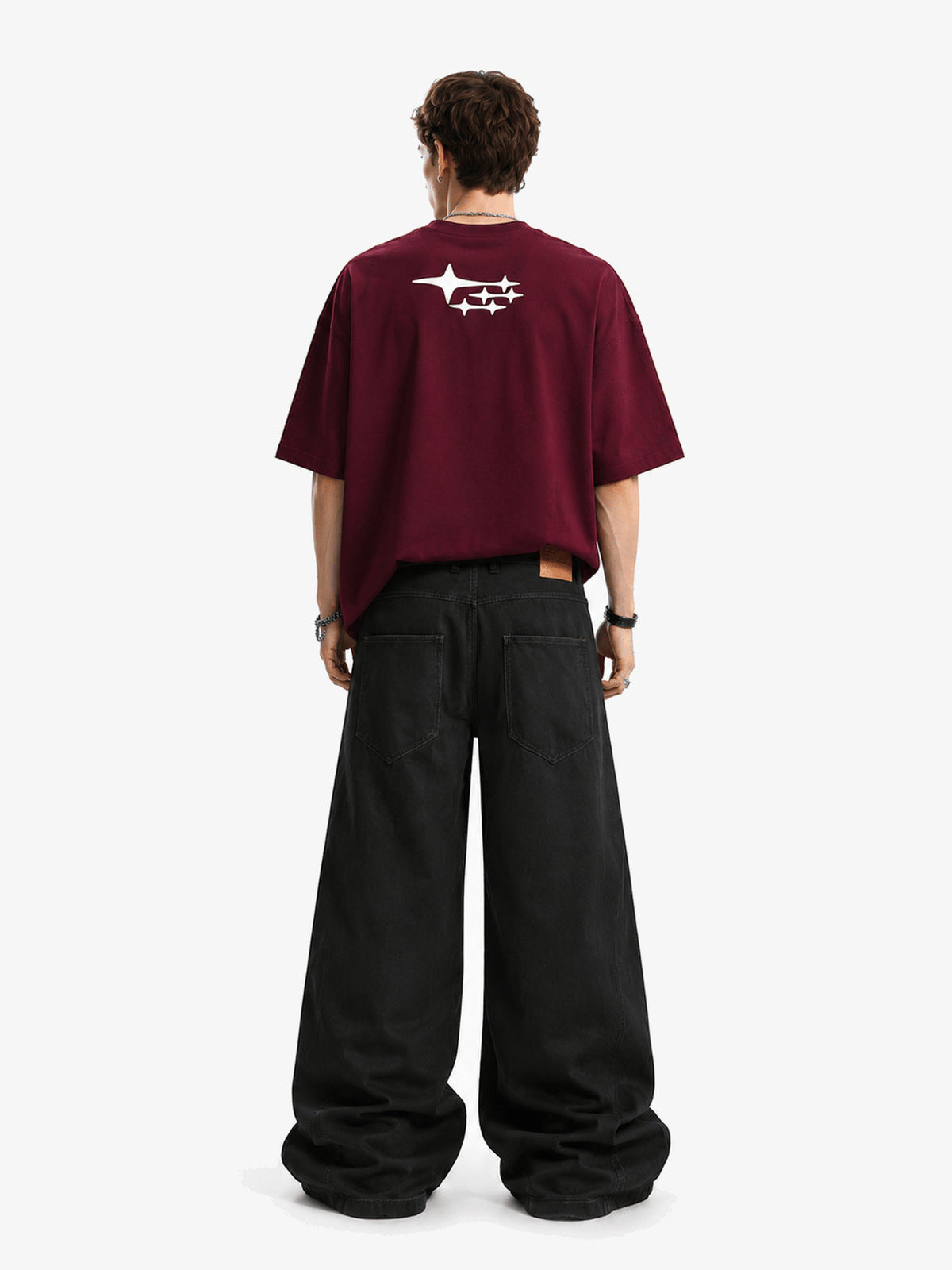 Wide Leg Lace Up Pants with Gold Buttons – Black, on model, back | XoKool