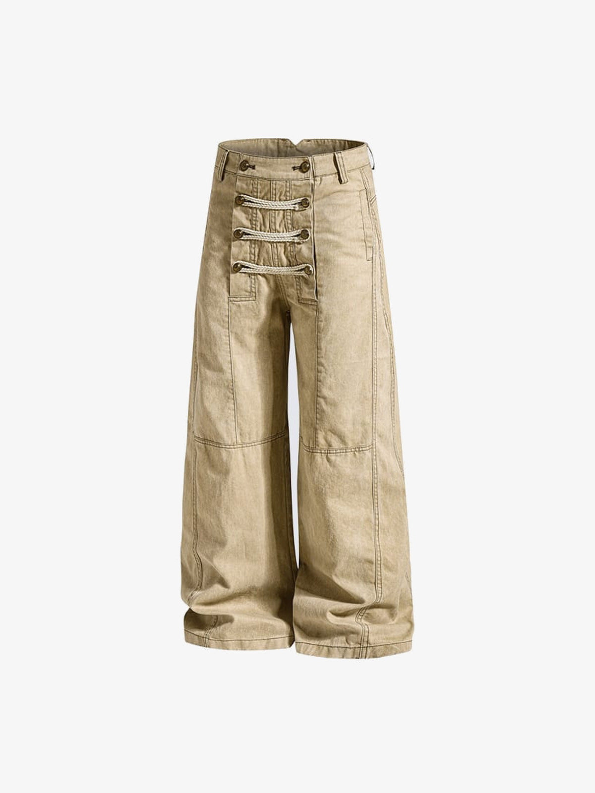 Lace up pants – Khaki, front view flat | XoKool