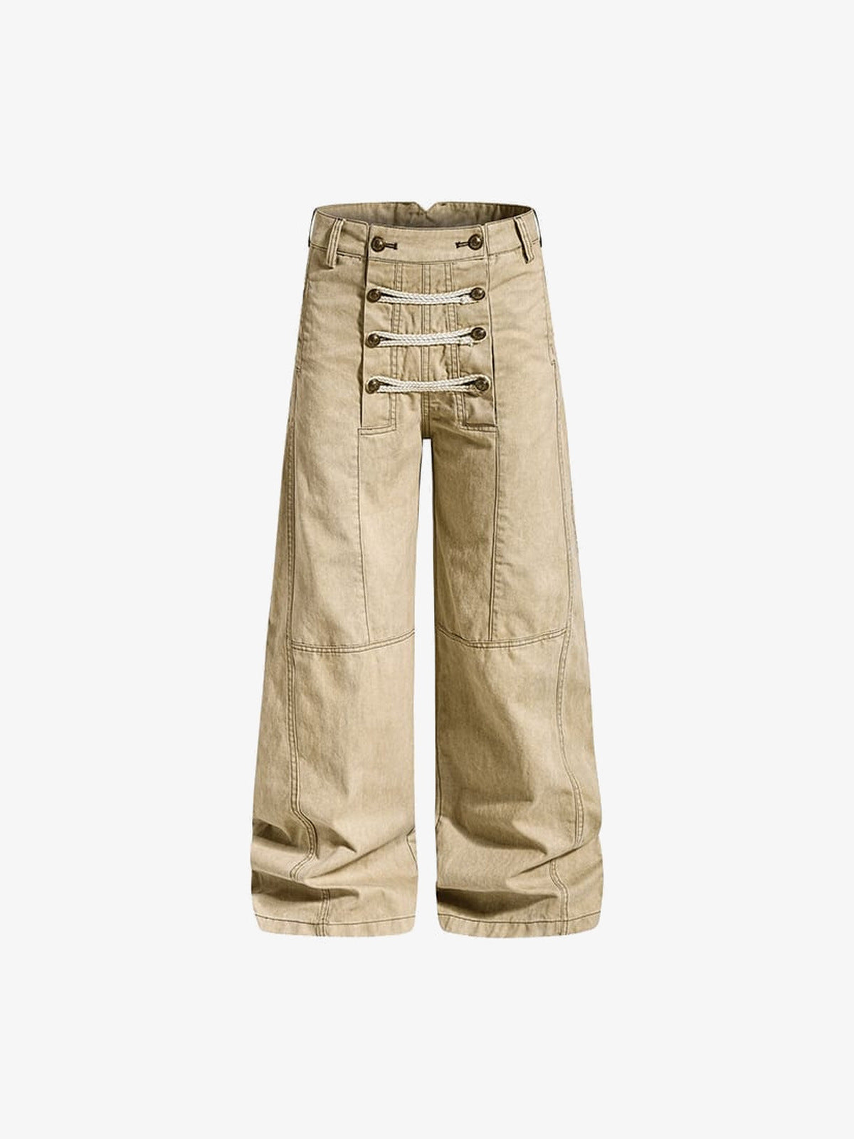 Lace up pants – Khaki, front view flat | XoKool