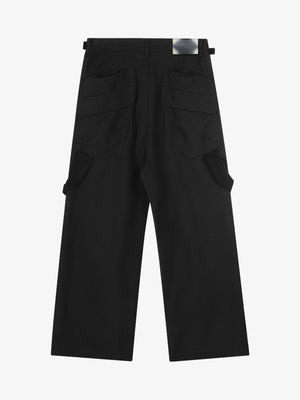 Wide Leg Pants with Side Buckle Adjusters – Black, back view | XoKool