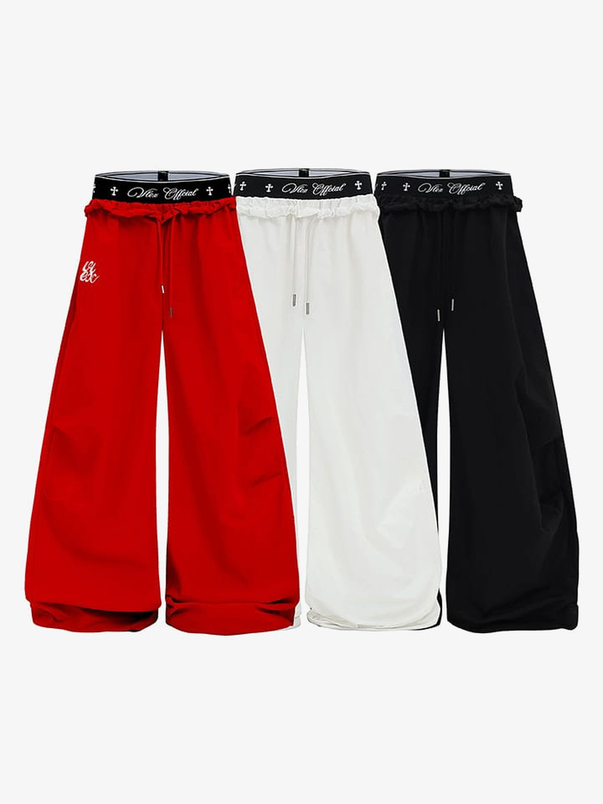Pantalones paracaidista – rojo, blanco y negro, vista frontal | XoKool