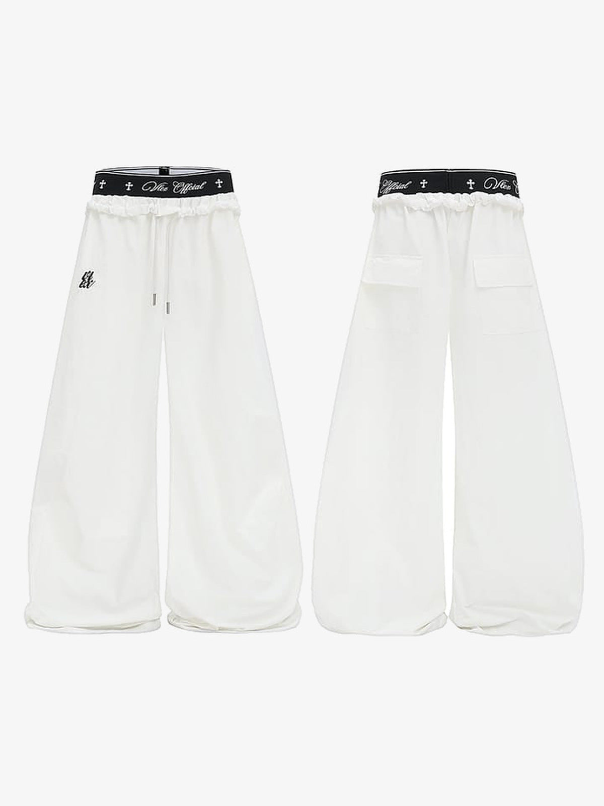 Pantalones paracaidista – blanco, frente y espalda | XoKool