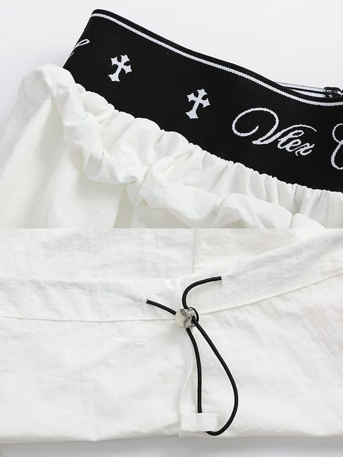 Pantalones paracaidista – detalle de cintura blanca y ajustador del dobladillo | XoKool