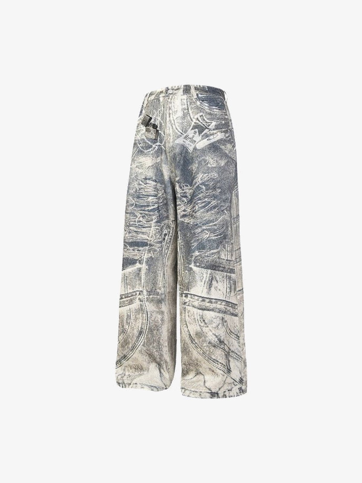 Bedruckte Wide Leg Jeans in Bleached Blue – Vorderansicht | XoKool