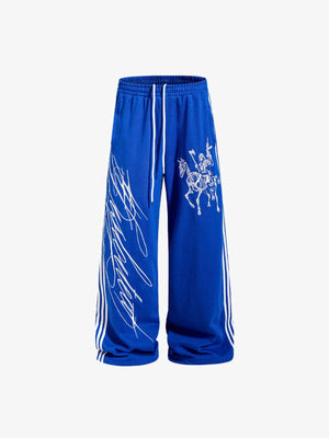 Wide Leg Jogginghose mit Skeleton Rider Print – Königsblau, Vorderseite flach | XoKool