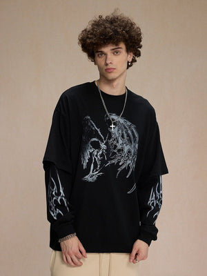 Winged Skeleton Layered Long Sleeve Tee – on model, front | XoKool