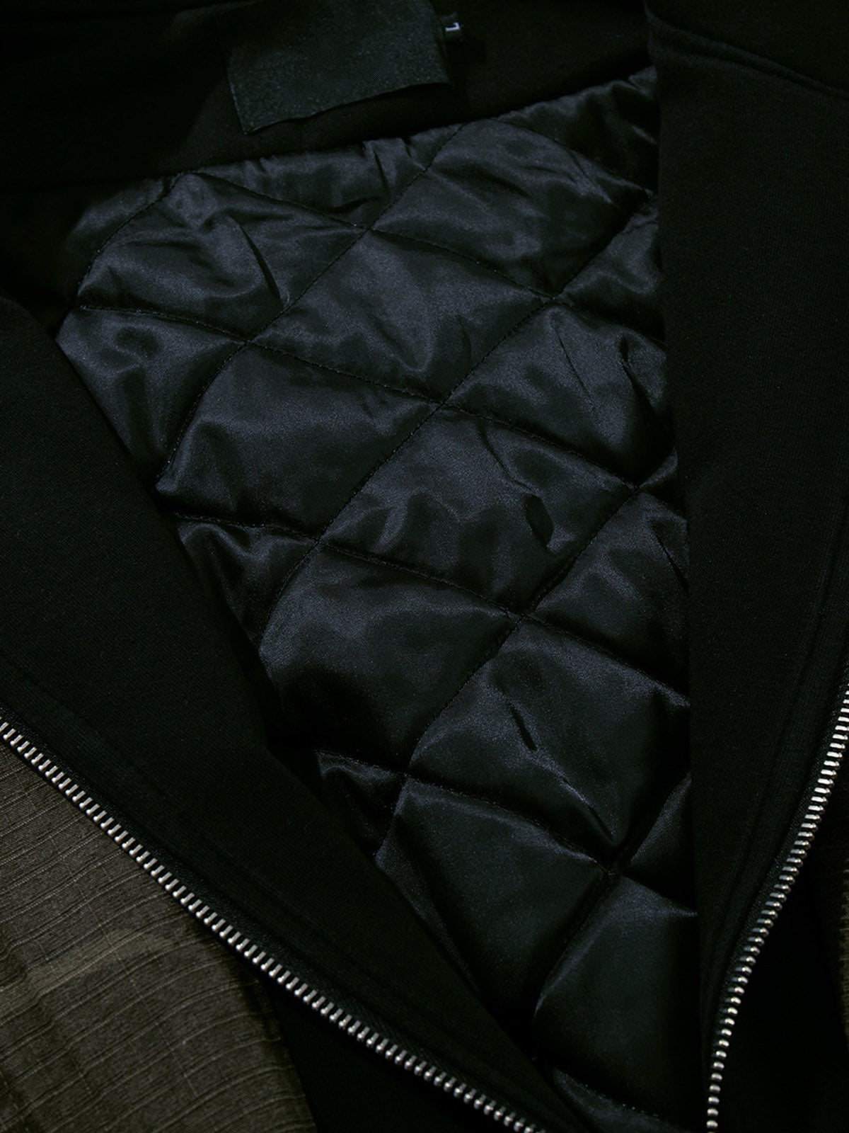 Woodland Camo Hooded Bomber Jacket – Woodland Camo, quilted lining close-up | XoKool