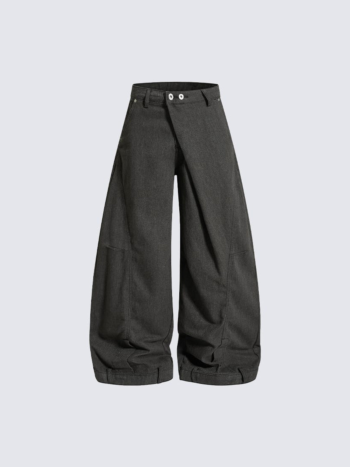 Pantalones barrel cruzados con cintura de broches – gris carbón, frente, plano | XoKool
