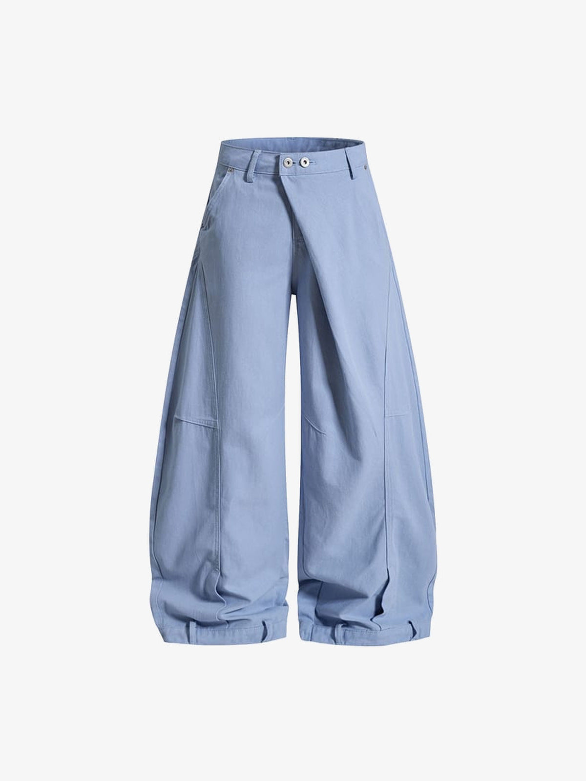 Pantalones barrel cruzados con cintura de broches – Azul claro, frontal plana | XoKool