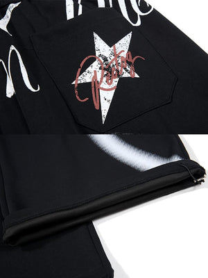 Barrel sweatpants – Black back pocket star print and hem close-up | XoKool