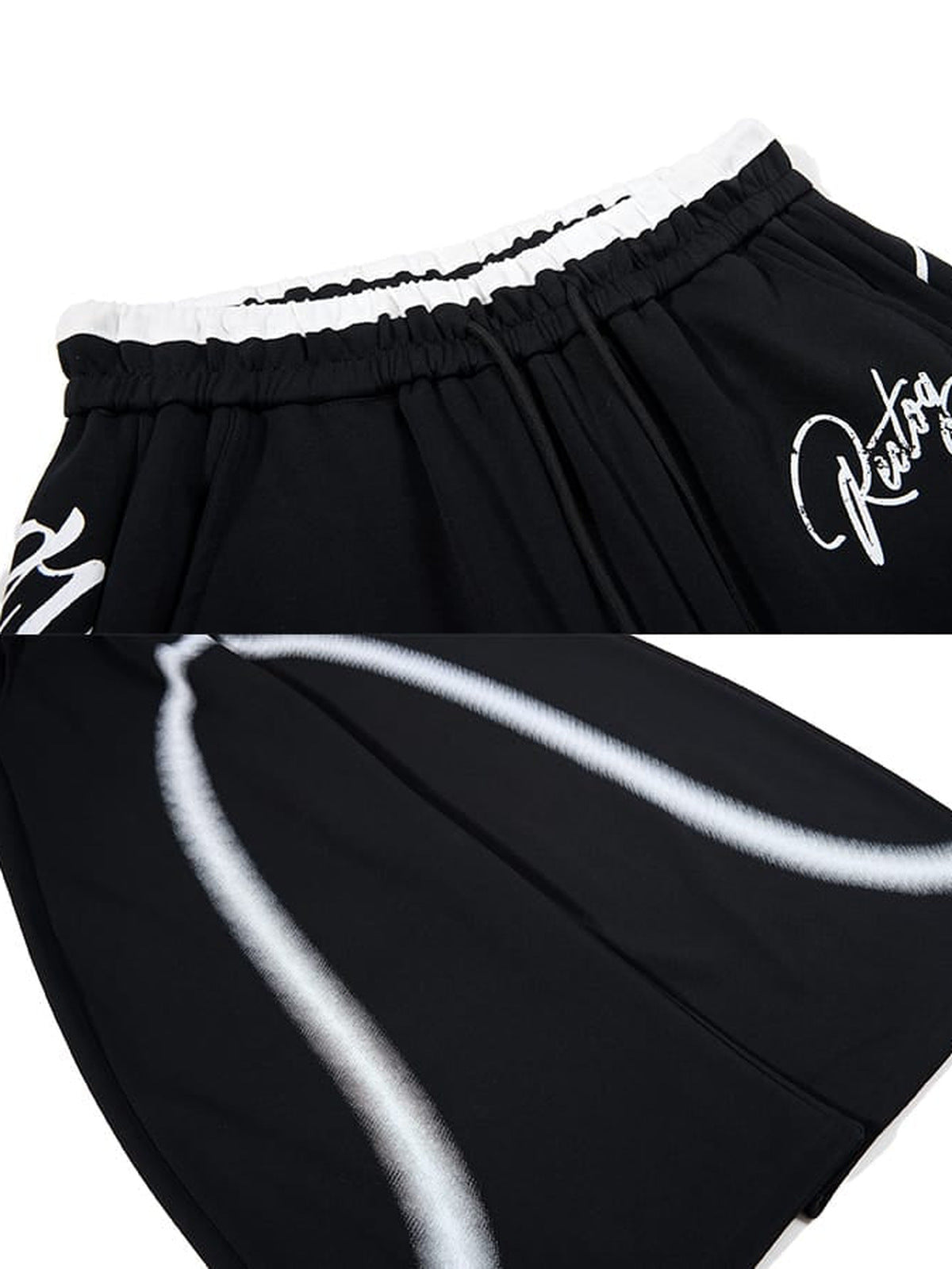 Barrel sweatpants – Black waistband and airbrush line close-up | XoKool