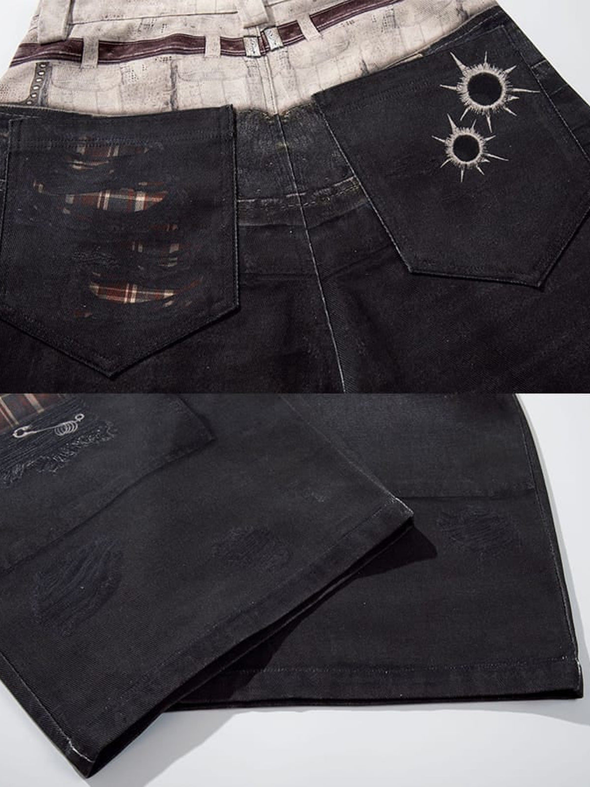 Schwarze Barrel Jeans – Gesäßtasche und Saum Nahaufnahme | XoKool