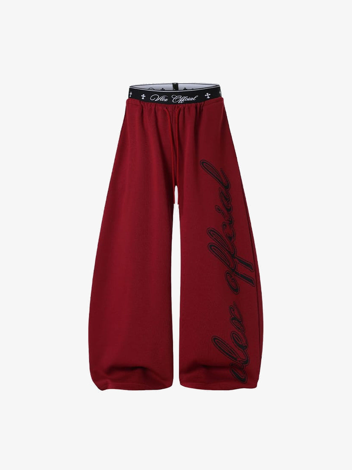 Y2K Jogginghose mit Schriftzug-Print und Layered-Bund – Rot, Vorderseite flach | XoKool