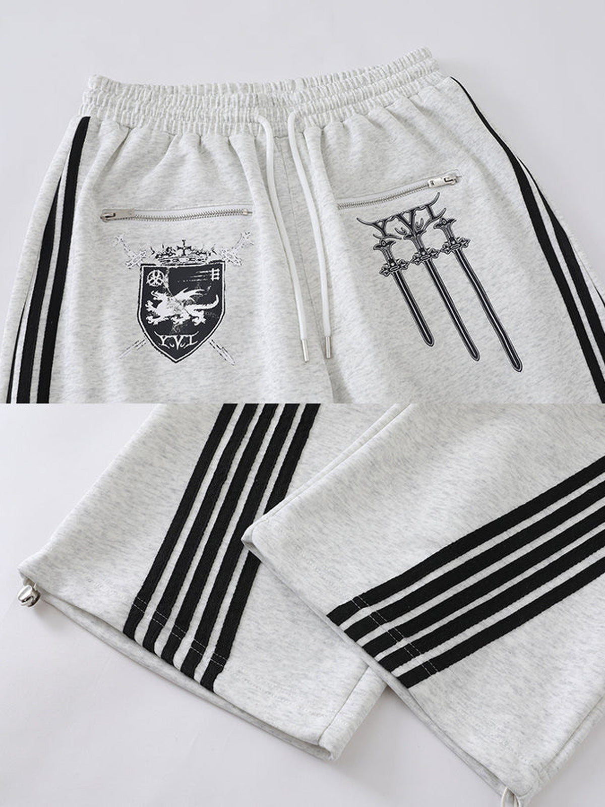 Jogginghose mit Zip-Taschen – Wappen-Print und Streifen im Detail | XoKool