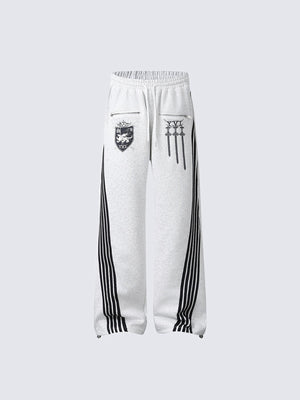 Jogginghose mit Zip-Tasche und Seitenstreifen – Grau meliert, Vorderseite flach | XoKool