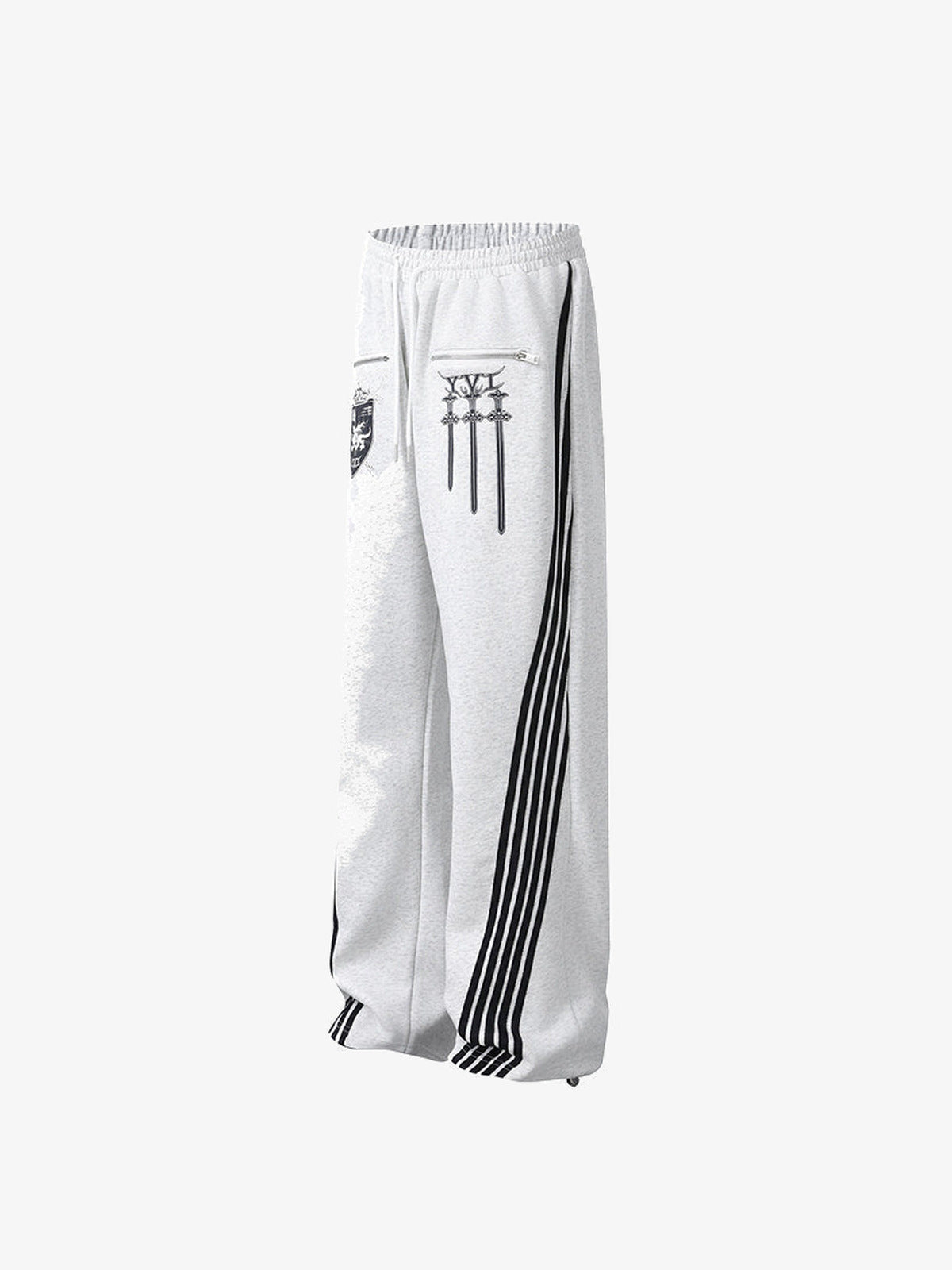 Jogginghose mit Zip-Taschen und Seitenstreifen – Grau meliert, Seitenansicht | XoKool