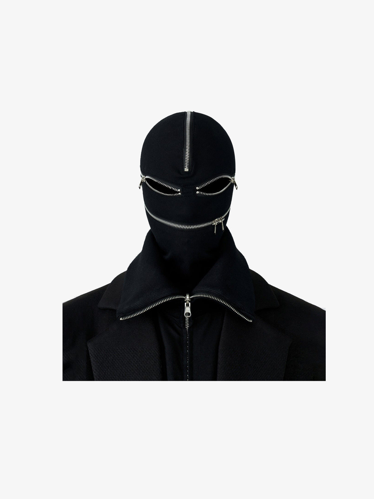 Zipper Knit Full Face Balaclava – Black, front view eyes open | XoKool