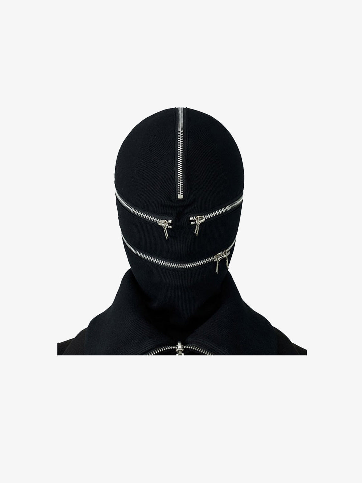 Zipper Knit Full Face Balaclava – Black, front view zipped | XoKool